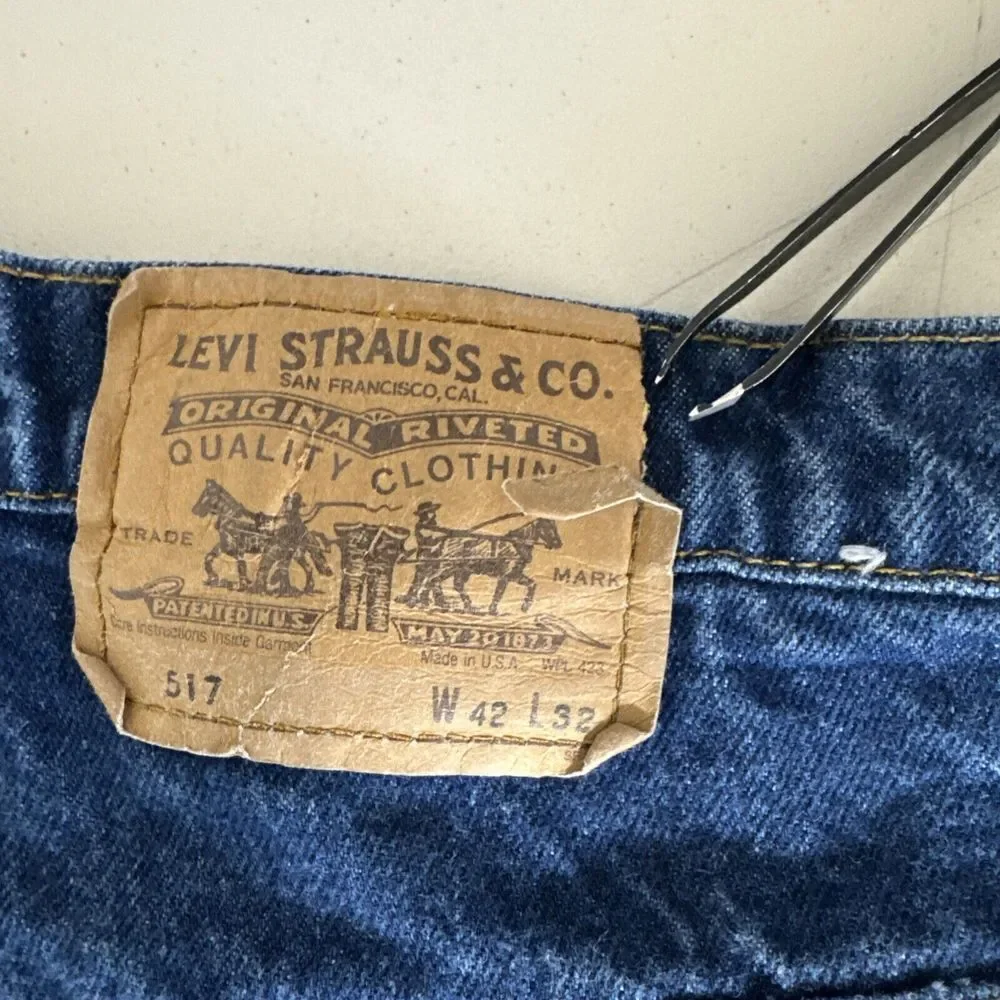 Vintage Levis 517 Jeans Orange Tab Mens 42x32 (38x30) Blue‎ Boot Dark Denim USA